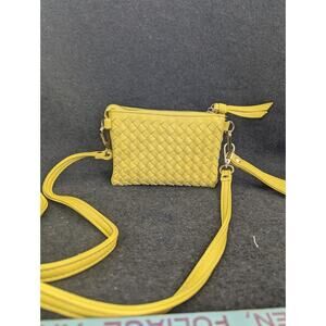 CHARMING CHARLIE Yellow Woven Mini Crossbody Handbag Wallet New